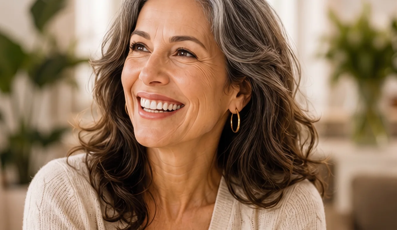 Confident woman smiling in an elegant setting